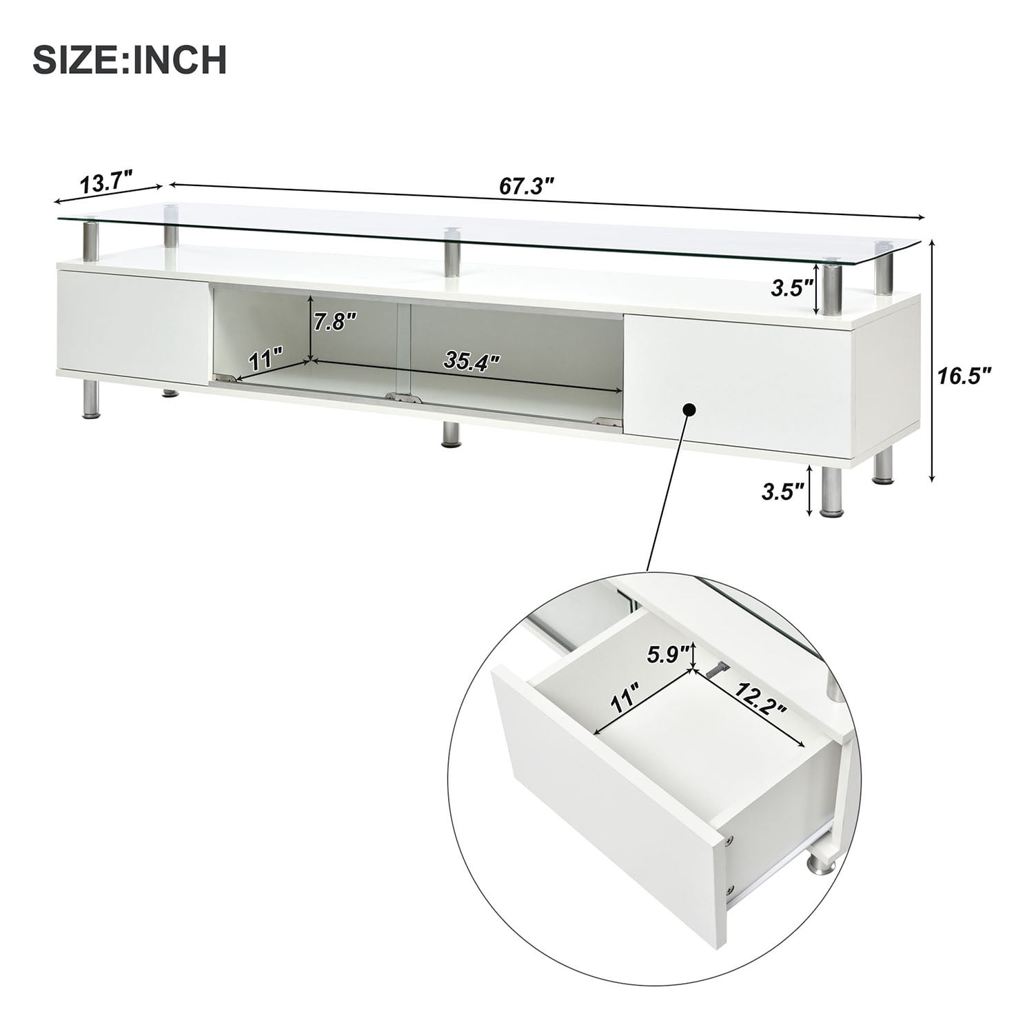 YYAo Modern TV Stand for TVs Up to 70", Gaming LED TV Media Console Table with with Sliding Glass Door for Living Room, White YYAo Modern TV Stand for TVs Up to 70", Gaming LED TV Media Console Table with with Sliding Glass Door for Living Room, White