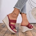 thumbnail image 5 of Rokment Womens Wedges High Heels Dress Slides Sandals Ladies Stylish Simple Denim Cross-Band Platform Chunky Heeled Slip on Summer Casual Height Increasing Dressy Slippers Red Size 9.5, 5 of 7