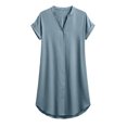 thumbnail image 6 of CIENVNSTG Summer Dresses for Women 2026 Casual Button Down Linen Shirt Dress Short Sleeve Knee Length Tunic Dress Blue M, 6 of 7