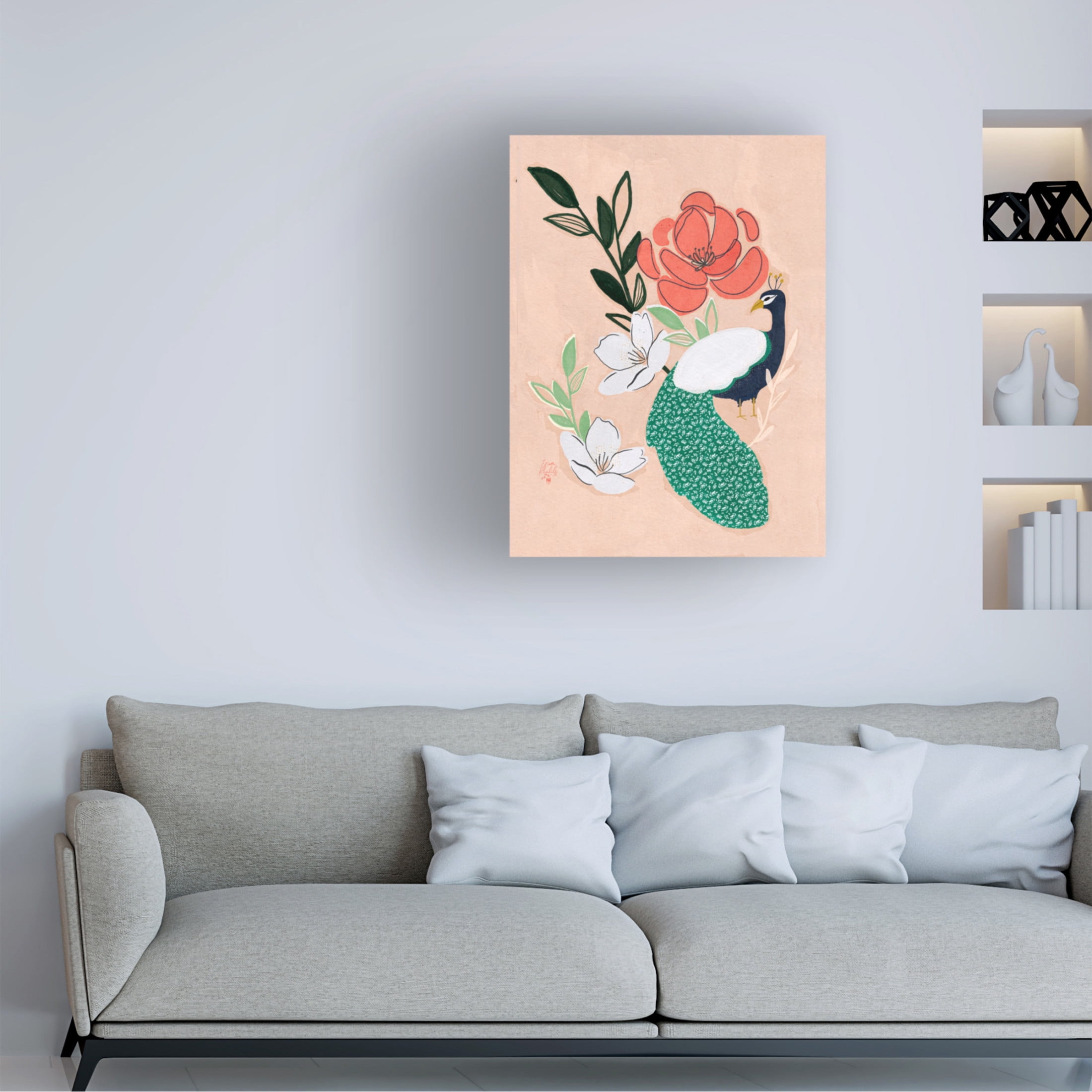 Trademark Fine Art Erum Khalili  Peacock and Florals Canvas Wall Art