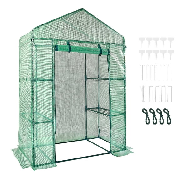 VEVOR Walk-in Green House, 4.6 x 2.4 x 6.7 ft Greenhouse with Shelves, High Strength PE Cover with Doors & Windows and Steel Frame, Set Up in Minutes, Suitable for Planting and Storage