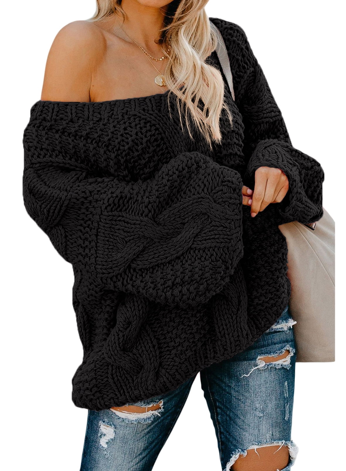 Tops Ribbed Women Jumper Pullover Long Sleeve Plus Size Knitted Sweater
