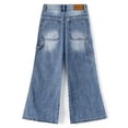 thumbnail image 2 of KIDSCOOL SPACE Little Girls' Wide-leg Jeans, Elastic Band Inside Big Patchwork Flared Denim Pants,Light Blue,6-7 Years, 2 of 6
