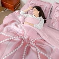thumbnail image 4 of Manfei Girls Pink Pearl Bowknot Bedding Comforter Set 7-Piece,Ribbon Bowtie King Bedding Sets,Dreamy Princess Ultra Soft Bed Sheets,Microfiber Bedroom Decor,Reversible, 4 of 8