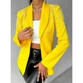 thumbnail image 6 of Women'S Business Blazer, Long Sleeve Open Front Suit Jacket, Rhinestone Button Down Coat, Office Work Wear Yellow S, 6 of 8