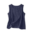 thumbnail image 2 of Women's Cotton Linen Tank Top, V Neck Sleeveless Casual Blouse with Chest Pocket, Oversized Breathable Top for Women, Beach Wear, Daily Casual Outfits and Layering Essential-Navy, 2 of 5