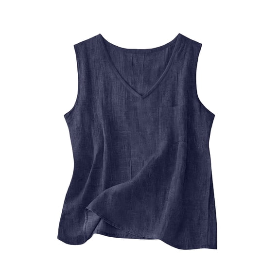 Tank Tops for Women V Neck Cotton Linen Loose Fit Sleeveless Summer Tops