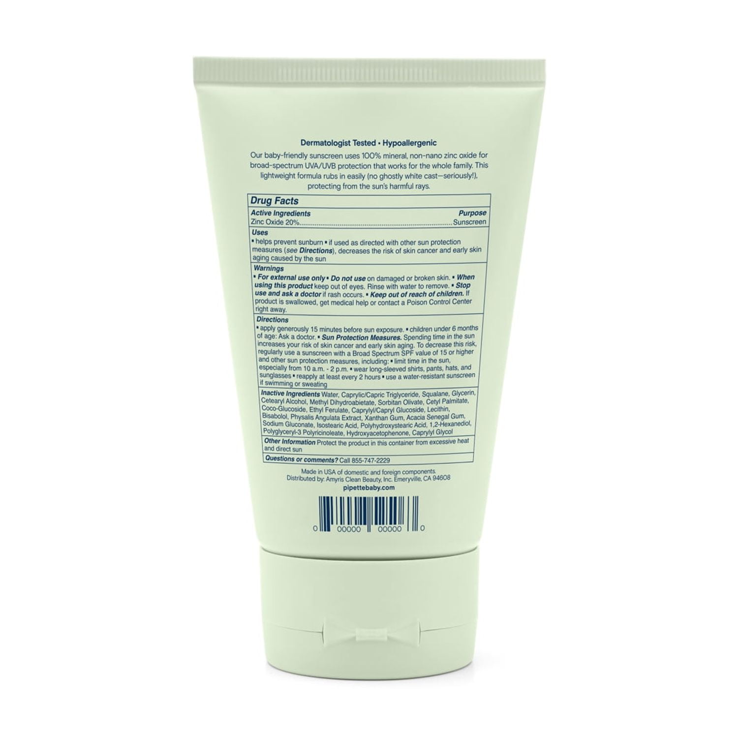 Pipette Baby Sunscreen, SPF 50 Mineral Sunscreen with Zinc Oxide & Squalane, Sensitive Skin, 4fl oz