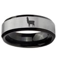 thumbnail image 2 of Llama 8MM Beveled Edge Gray And Black Tungsten Men Ring, 2 of 2