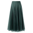 thumbnail image 5 of Women's Solid Color Tulle Skirt, High Waist A-Line Pleated Maxi Skirt, Elastic Waist Layered Mesh Skirt for Formal, Party, Wedding and Special Occasions Blackish Green A, 5 of 5