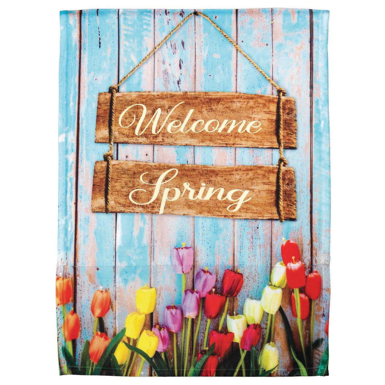 Welcome Spring Colorful Tulip 13 x 19 Small Polyester Outdoor Hanging