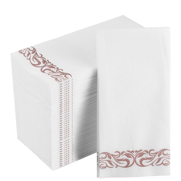 200 Pack] Disposable guest Towels Soft and Absorbent Linen-Feel Paper Hand Towels Durable Decorative Bathroom Hand Napkins for Kitchen,Parties,Weddings,Dinners, Events,White and Rose gold