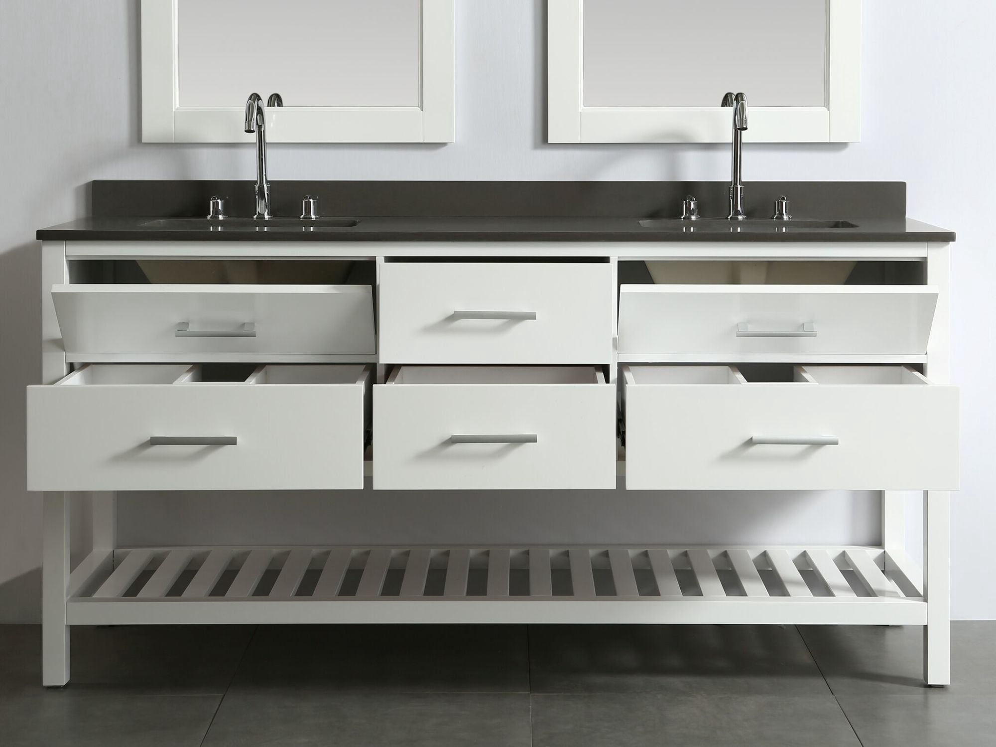 Design Element London 72" Double Sink Bathroom Vanity Set in White with Gray Quartz Top