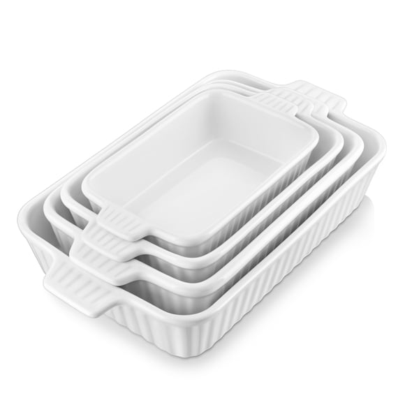MALACASA Plats à Casserole pour Four, Plats de Cuisson en Porcelaine, Ensembles de 4 Moules en Céramique, Plats Rectangulaires pour Lasagne Profonds avec Poignée