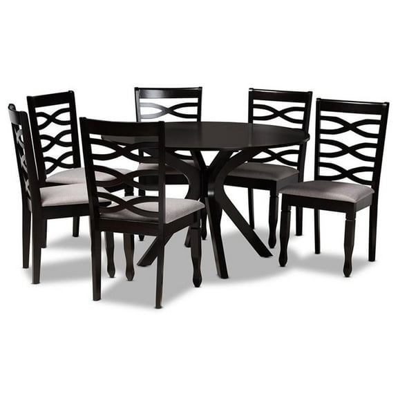 Bowery Hill Grey Fabric and Dark Brown Finished Wood 7-Piece Dining Set
