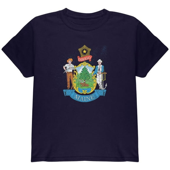 Born and Raised Maine State Flag Youth T Shirt Navy YSM