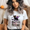 thumbnail image 3 of Batty Feline Black Cat T-Shirt for Adults, Funny Halloween Bat Wing Tee, Heliconia, Size S, 3 of 6