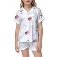 thumbnail image 2 of Kids 4th of July Print Pajama Set, Button Down Short Sleeve Top and Elastic Waist Shorts Sleepwear for Boys and Girls, Independence Day Loungewear(White1,4-5 Years), 2 of 4