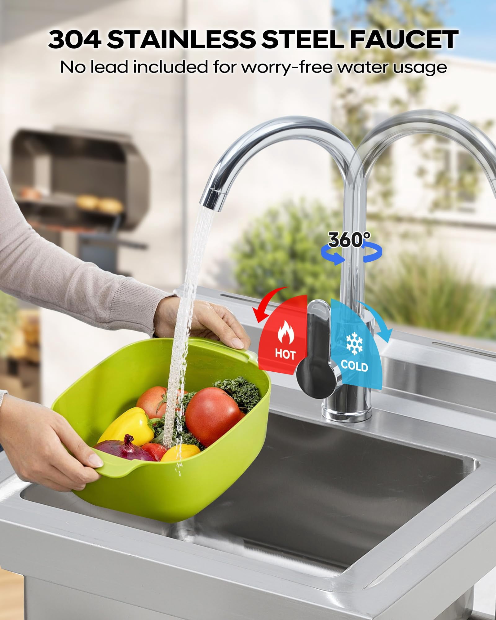 Accreate 18" FreeStanding Utility Sink with Cold and Hot Water Pipe, Single Bowl Stainless Steel Commercial Sink for Kitchen, Laundry