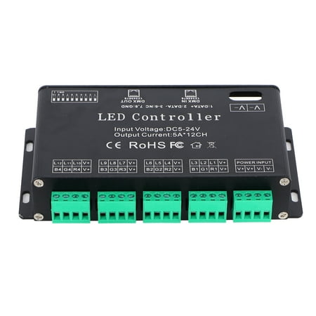 

LAFGUR 12 Channel DMX Constant Decoder RGB LED Light Strip Controller DMX512 Decoder DC5-24V DMX512 Decoder LED Controller Decoder