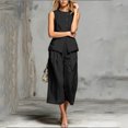 thumbnail image 4 of Xinsrenus Summer 2 Piece Matching sets for Women Cotton Linen Sleeveless Button Front Vest Tops Cropped Wide Leg Pants Elegant Office Work Outfits, 4 of 6