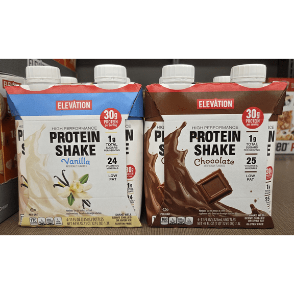 Elevation High Performance Protein Shake Vanilla & Chocolate 44fl oz 1.3L (2 Packs)