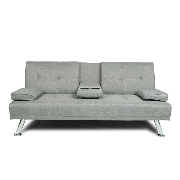 Kepooman Modern PU Leather Convertible Futon Sofa Bed w/Armres and 2