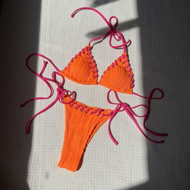 Traje de baño para mujer, bikini de moda de color liso con tirantes divididos, conjunto de dos piezas, trajes de baño para mujer, conjuntos de bikini para mujer, trajes de baño bikini para mujer