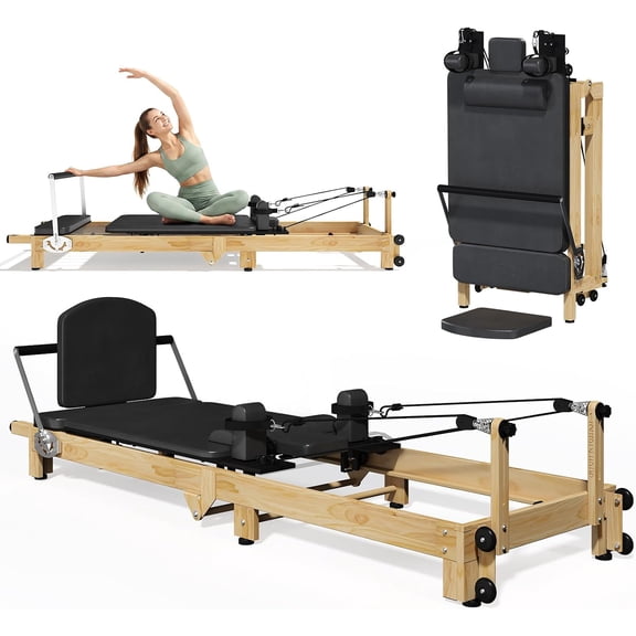 YODOLLA 92" Pilates Reformer,Foldable Wooden-Look Pilates Machines for Gym in Black