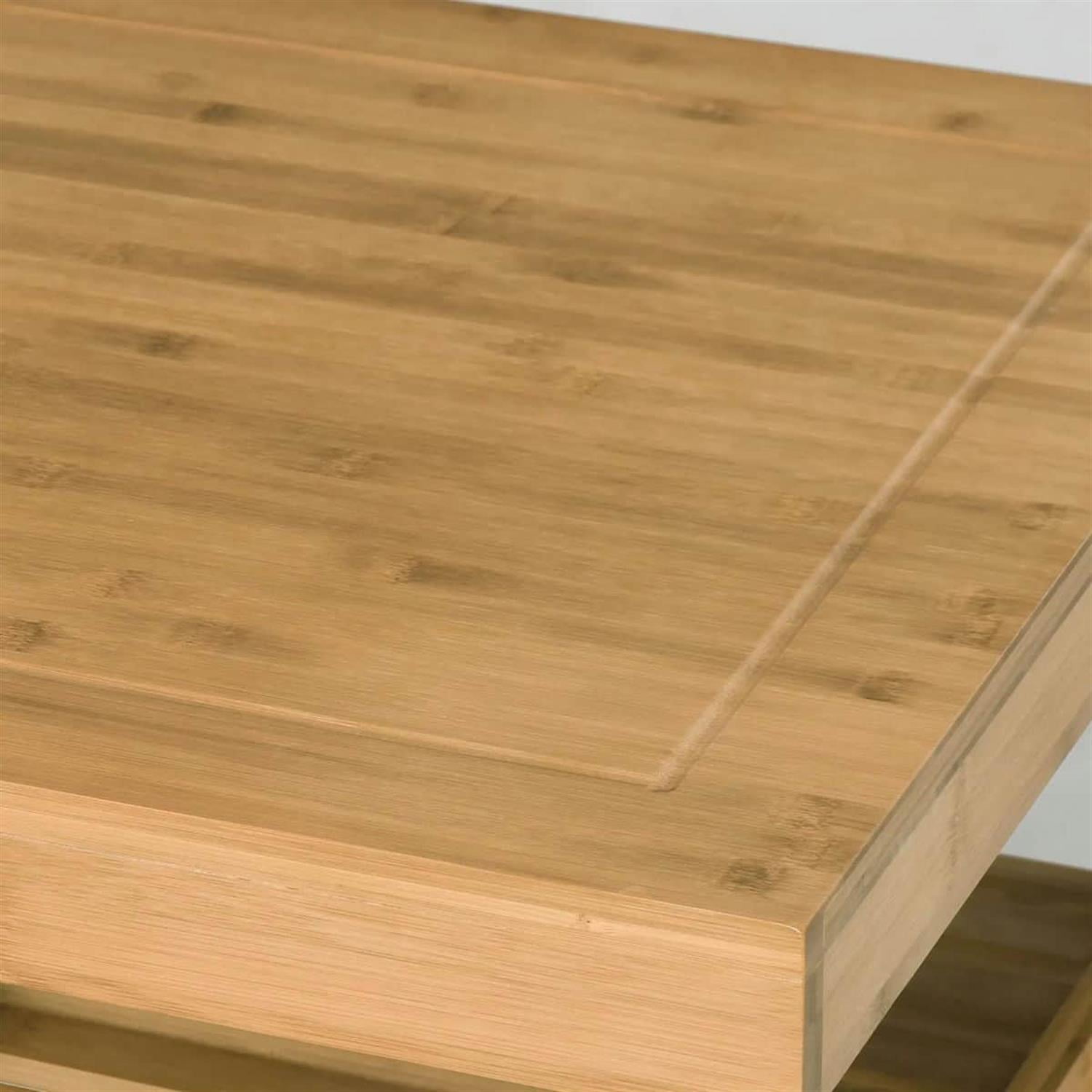 Demi Bonn 36" Bamboo Kitchen Island Cart on Wheels, Rolling Utility Trolley Cart with 2 Drawers & Open Shelves, Storage Cart for Kitchen, Beige