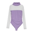 thumbnail image 3 of Dyfzdhu Mesh Bodysuit for Women Long Sleeve Turtleneck Shapewear Body Suits One Piece Leotard Undershirt Going Out Tops Purple, 3 of 5