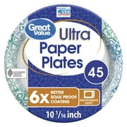 Great Value Ultra Paper Dinner Plates, 10'', 45 Count