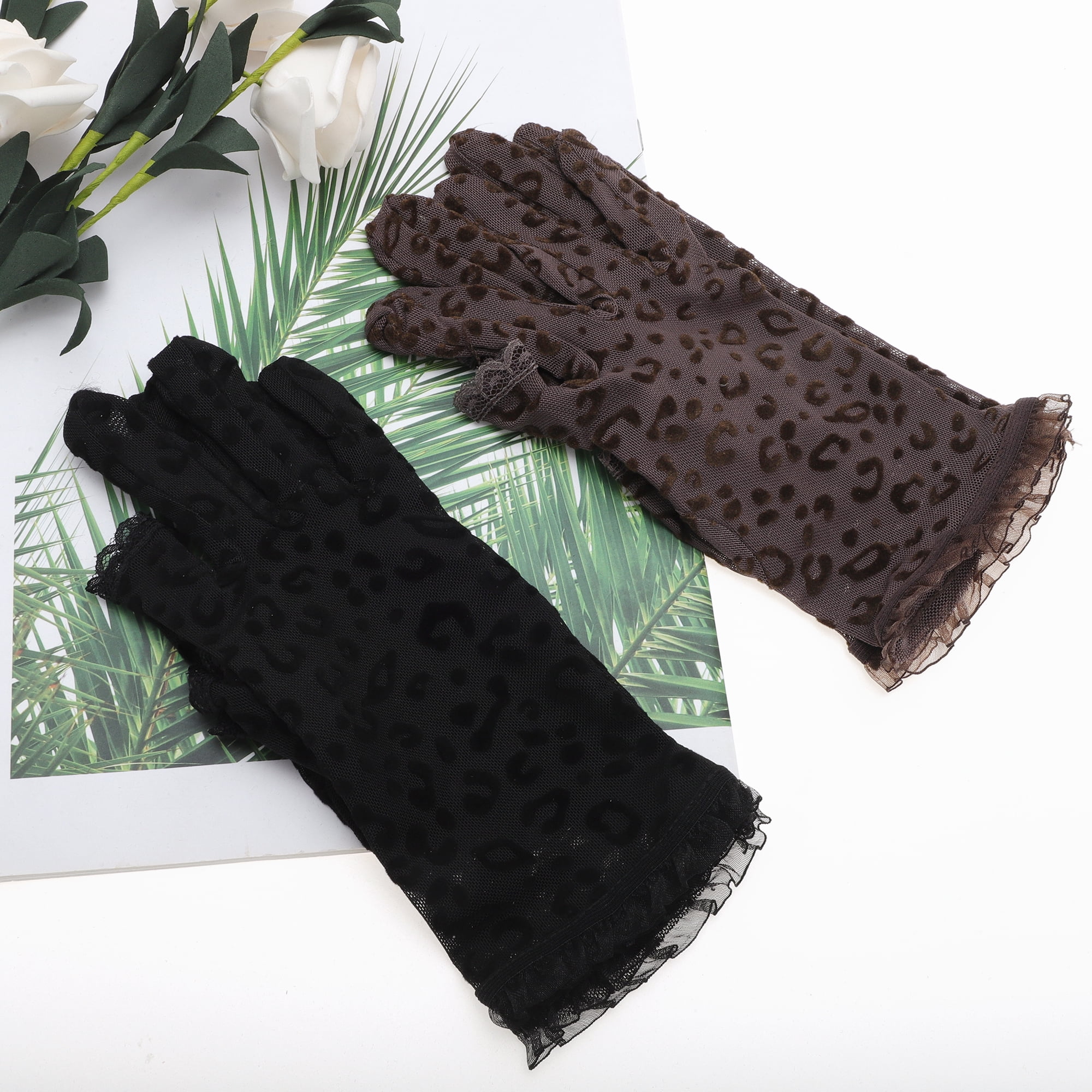 Unique Bargains Breathable Leopard Print Manicure Gloves 1 Pair Black