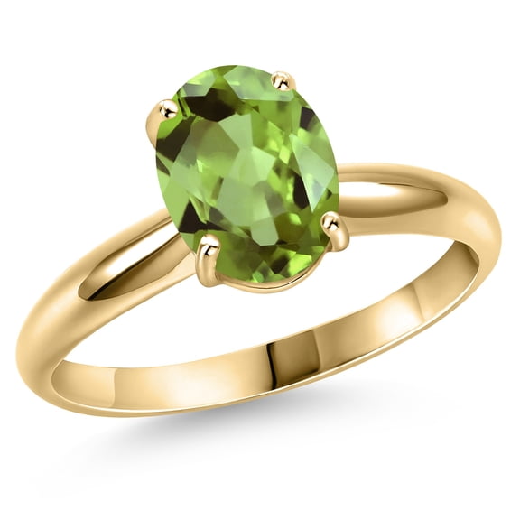 Gem Stone King 14K Yellow Gold Green Peridot Engagement Ring for Women | 2.80 Cttw | Oval 10X8MM | Gemstone August Birthstone | Size 7