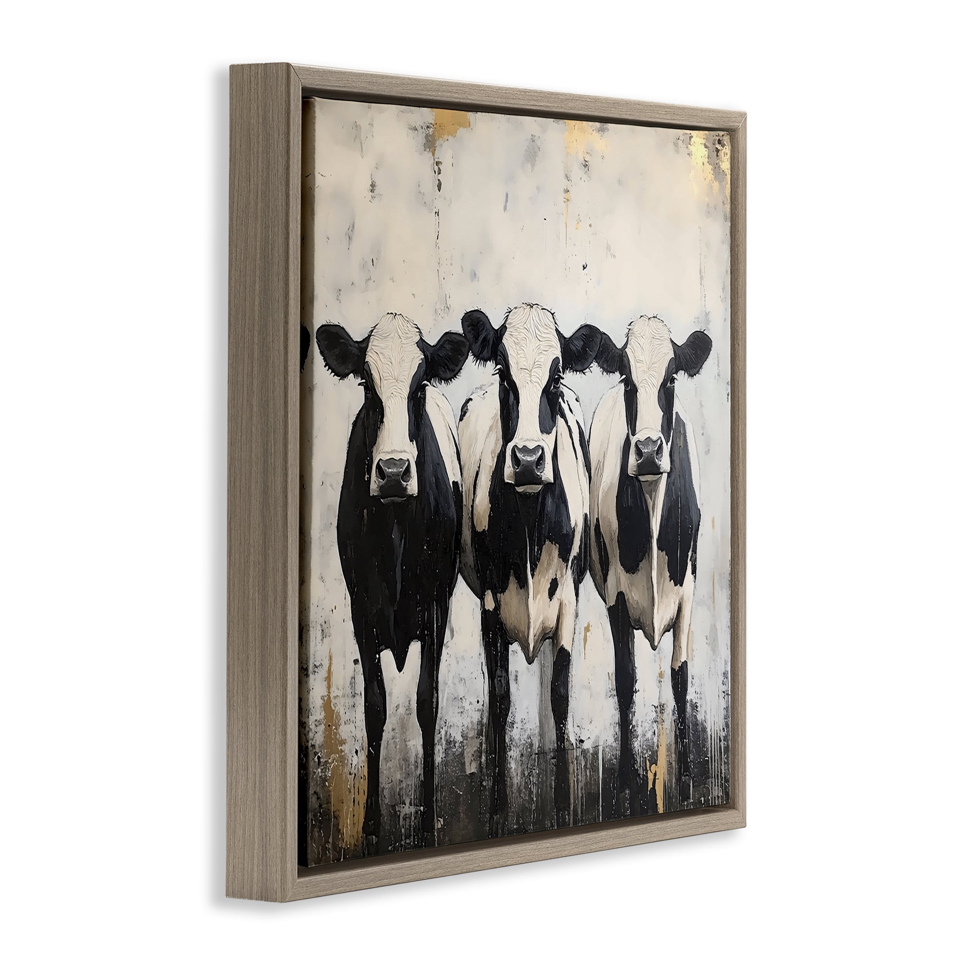 Stupell Industries Three Spotted Cows Brown Framed Floater Canvas Wall Art, design by Creative Studio