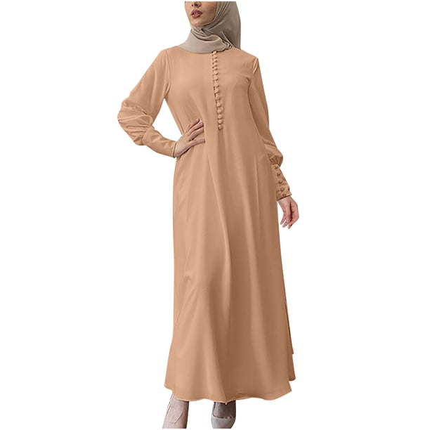 Vestido informal suelto para mujer, vestido grande de Color sólido con base, vestido de manga larga con cuello redondo Pompotops hdfakjf3525