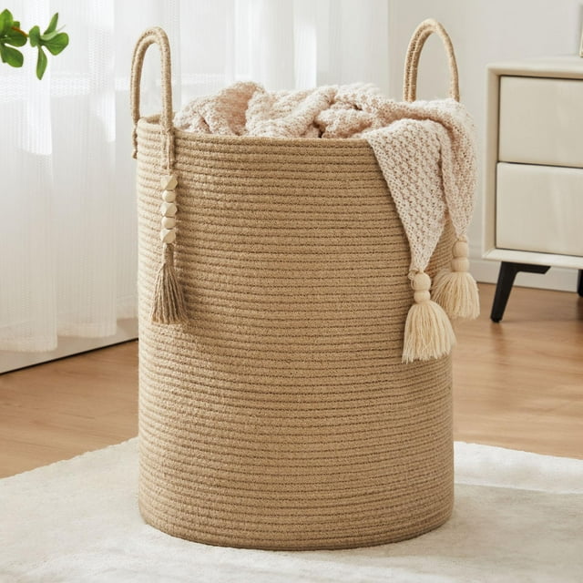 Cesto de Ropa Fiona con Cuerda de Yute Mágica, Grande 58L, Portátil
