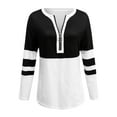 thumbnail image 6 of HOMBOM Women Blouses 3/4 Sleeve Black V Neck Pullover Casual Color Block Half Zip Tee, 6 of 6
