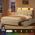 thumbnail image 4 of GUNAITO Queen Bed Frame with Storage Headboard, 2 Drawers Platform Upholstered LED Bed Frame with USB Ports & Outlets Beige, 4 of 9