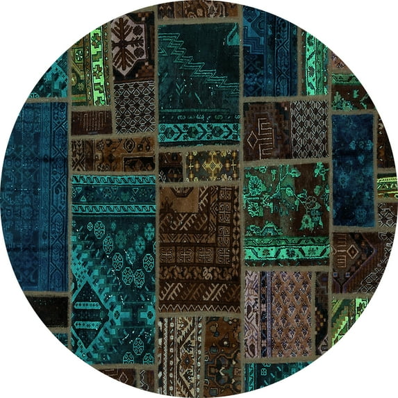 Ahgly Company Indoor Round Oriental Turquoise Blue Modern Area Rugs, 4' Round