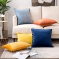 thumbnail image 6 of Pack of 2 Velvet Throw Pillow Covers Pompom Decorative Pillowcases Solid Soft Cushion Covers with Poms Square for Couch Sofa Bedroom Car 18x18inch Dark Green, 6 of 7