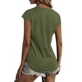 thumbnail image 4 of VISgogo, camiseta informal de manga corta para mujer, camisetas ajustadas de cuello redondo con cremallera y costuras de encaje de Color sólido a la moda VISgogo  moda, 4 of 5