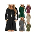 thumbnail image 5 of Women's Solid Color Casual Loose Dress Round Neck Ruffle Hem Midi Dress with Pockets, 5 of 6