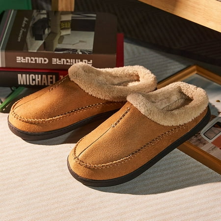 

Men Slippers Winter Warm Slippers Men Suede Gingham Short Plush Indoor Shoes for Male Non Slip Cozy Velvet Waterproof