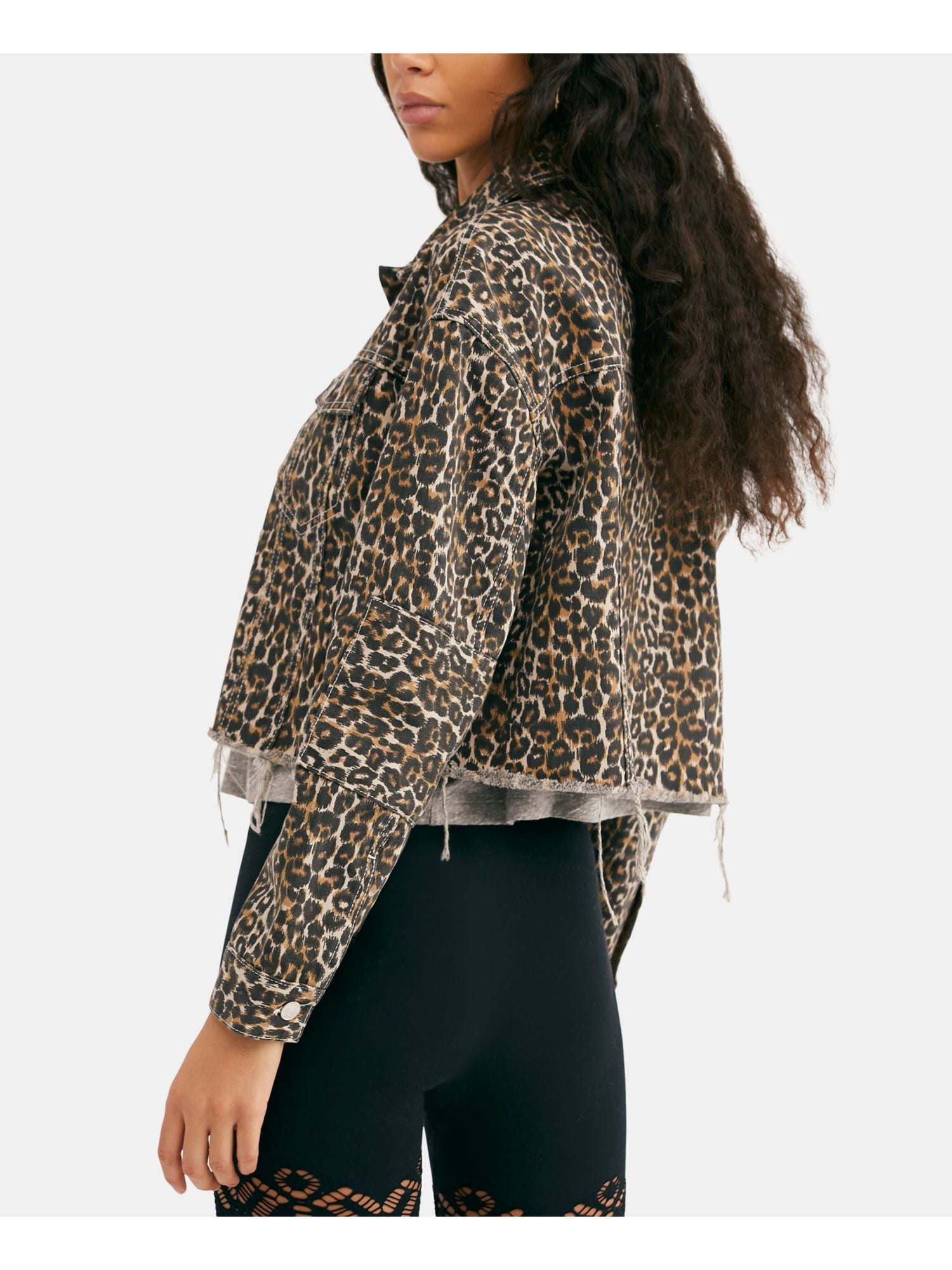 Brown Animal Print Denim Casual Jacket 