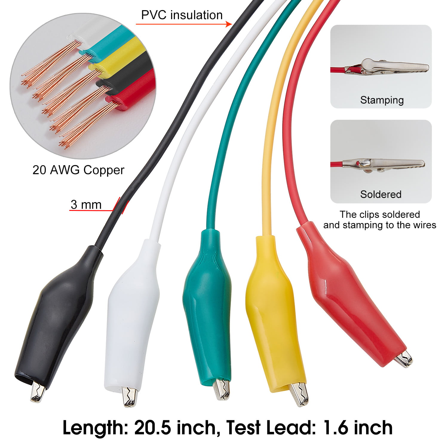 Details about   WGGE WG-026 10 Pieces and 5 Colors Test Lead Set & Alligator Clips,20.5 inches 