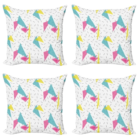 Ambesonne Abstract Throw Pillow Cover 4 Pack, Memphis Style Forms, 20", Multicolor