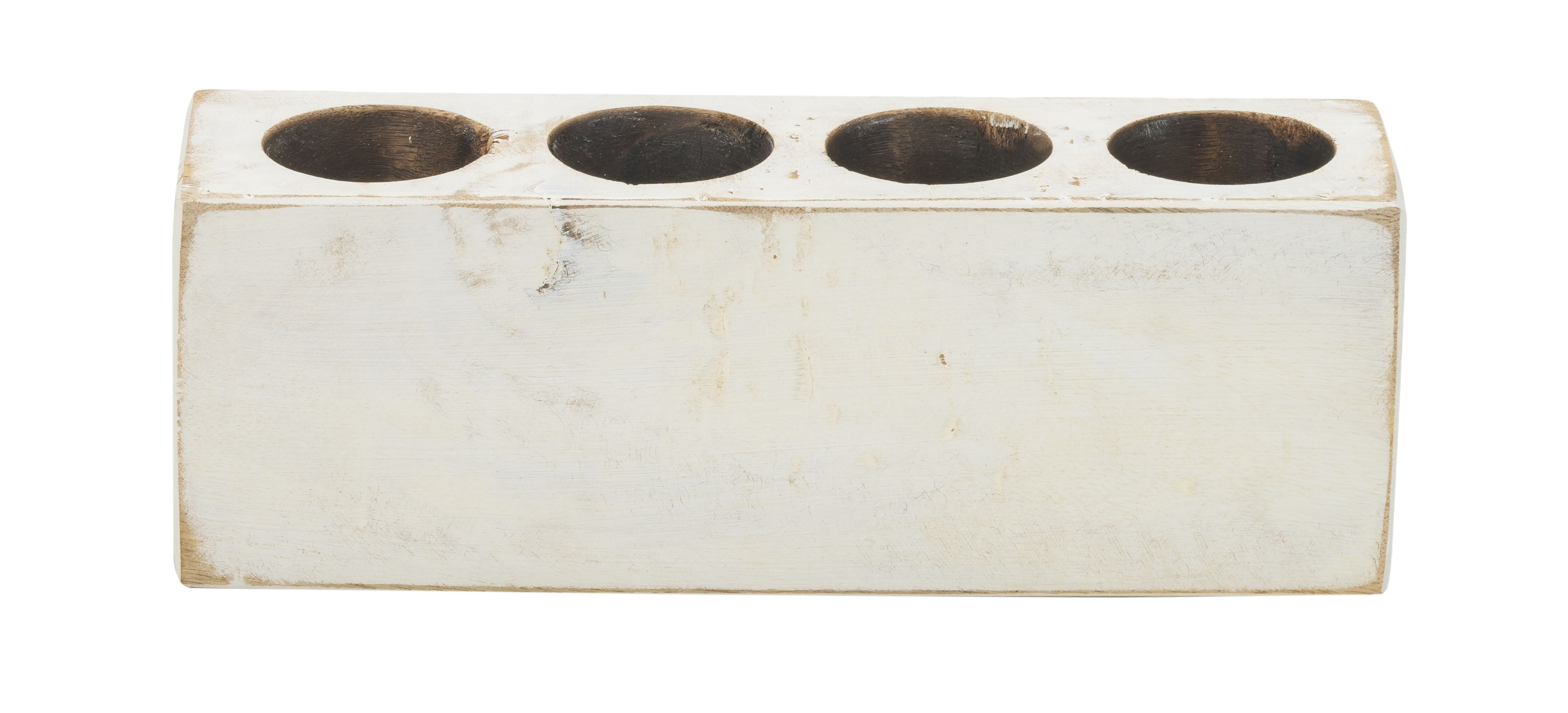 4 Hole Wooden Sugar Mold Candle Holder, White Distressed