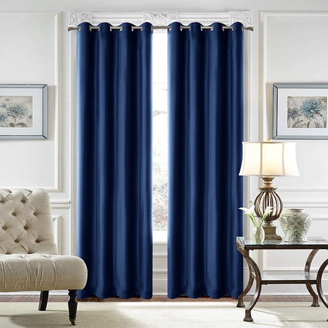 Innerwin Rideaux Protection UV Occultants Écoénergétiques de Luxe à Oeillets Couleur Unie Rideaux pour Fenêtre Bleu Marine L:52"Xh:63 Pouces
