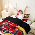 thumbnail image 3 of Castle Fairy Bold Fire Truck Twin Bedding for Kids, Bright Engine Graphic Duvet Cover Set for Modern Room, Red,Black Reversible,2pcs,No Comforter, 3 of 6